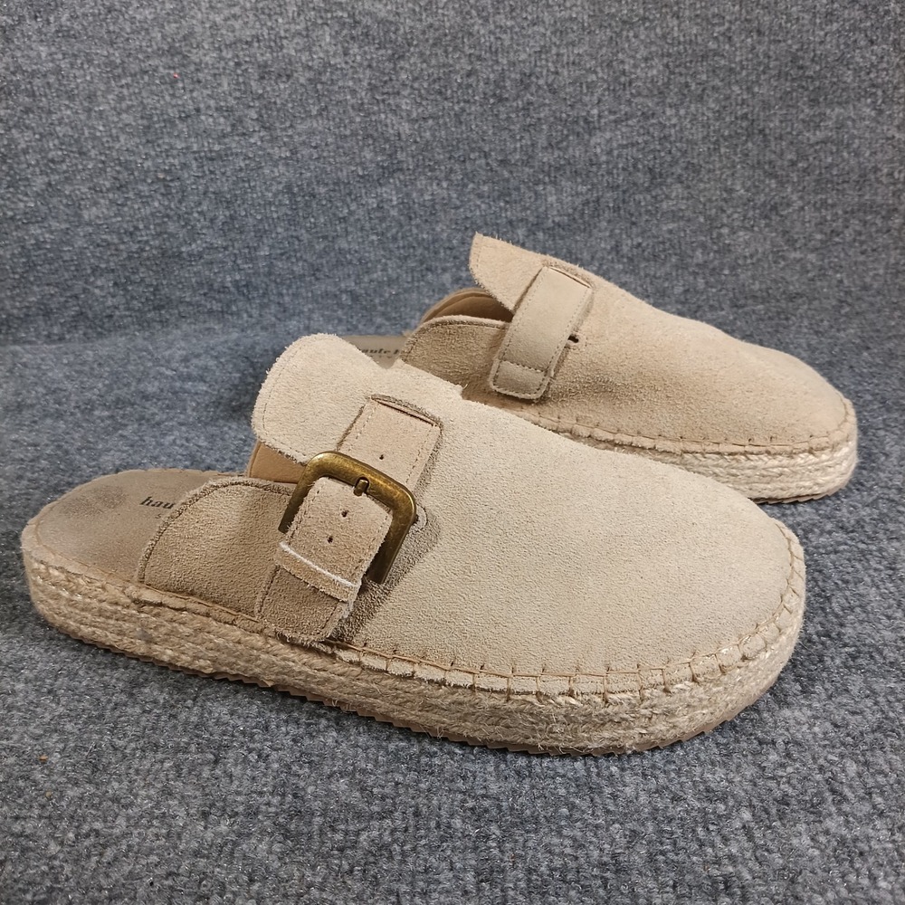 Haute Hippie Espadrille Mule Clogs Women 10 Beige Aria Suede Buckle Flat Slides
